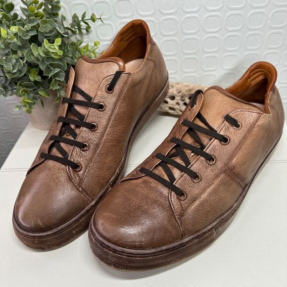 Brown Italian Leather Sneakers with Black Laces Handmade in Italy Size 12 - Picture 1 of 7
